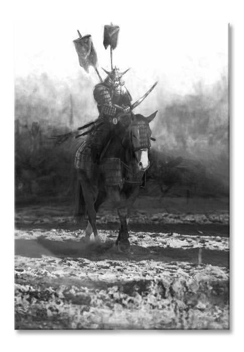 Pixxprint Samurai Krieger auf einem Pferd, Glasbild