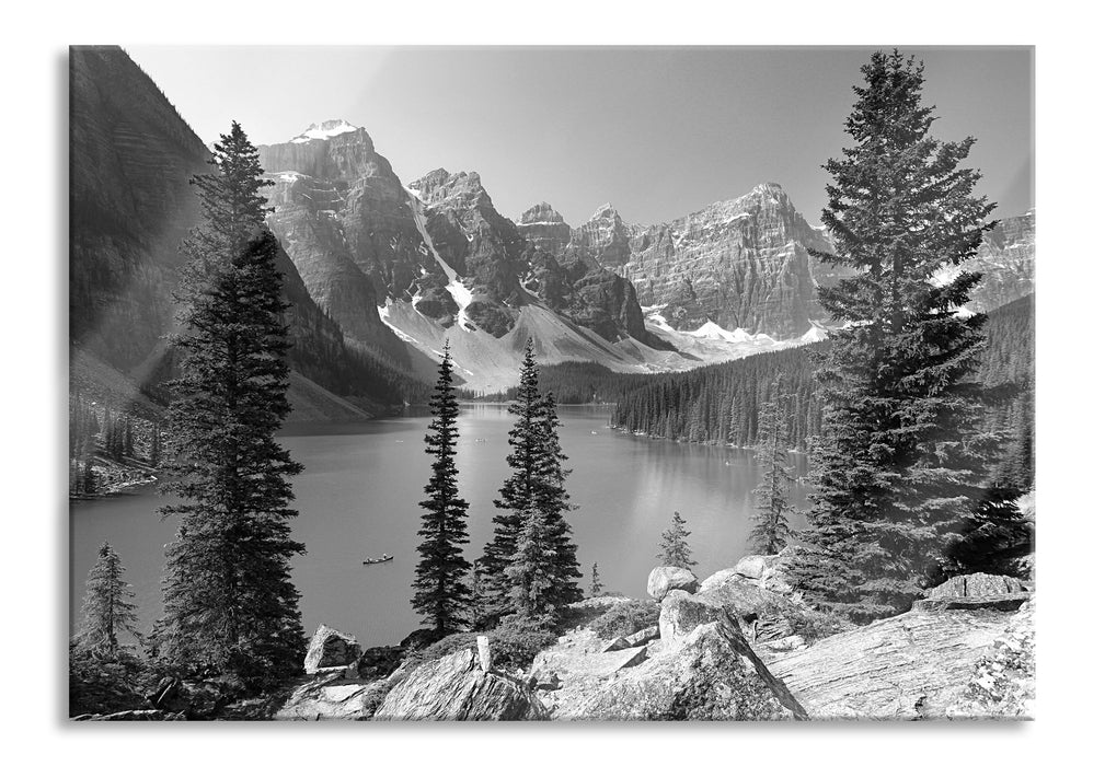 Pixxprint Moraine Lake kanadische Berge, Glasbild