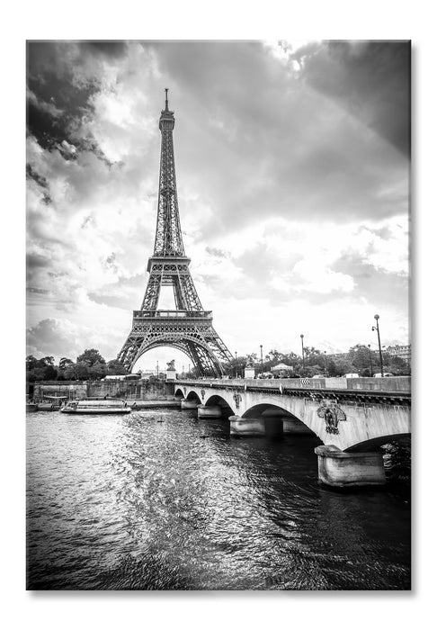 Pixxprint Eiffelturm in Paris Kunst B&W, Glasbild