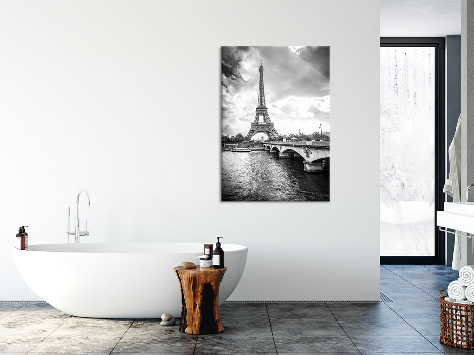Eiffelturm in Paris Kunst B&W, Glasbild