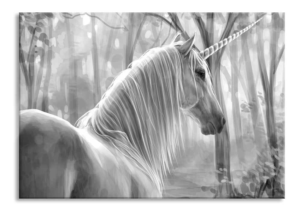 Pixxprint Einhorn im Wald, Glasbild