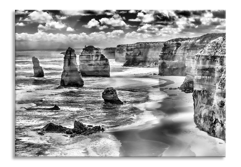 Pixxprint Meer klippe küste Steine Strand, Glasbild