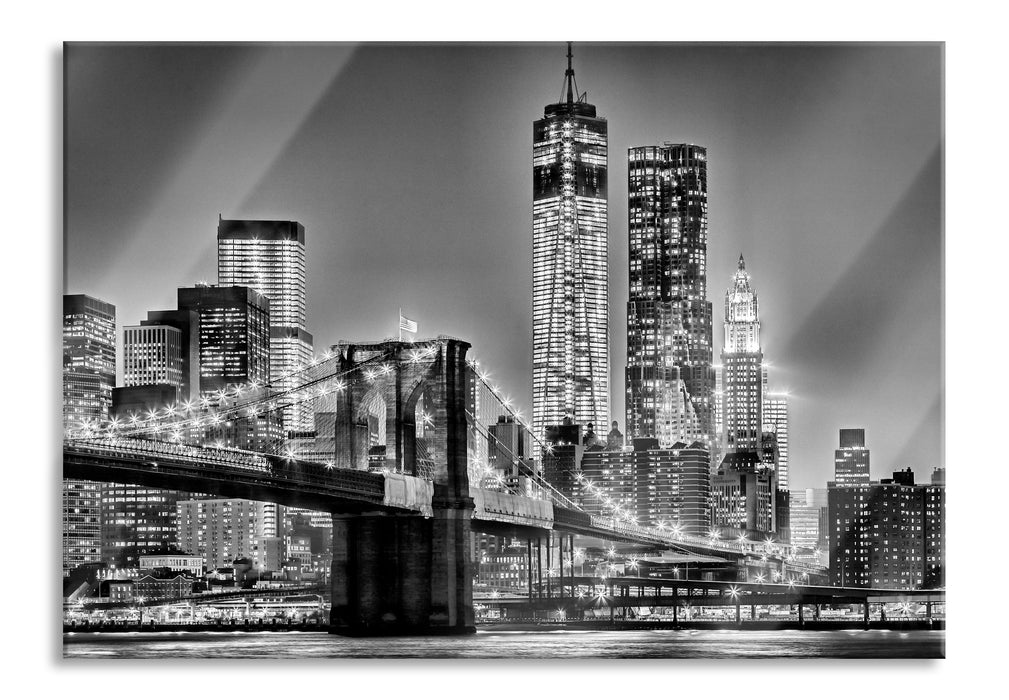 Pixxprint New York City, Skyline bei Nacht, Glasbild