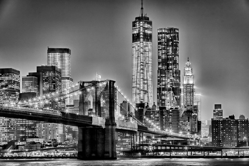 New York City, Skyline bei Nacht, Glasbild