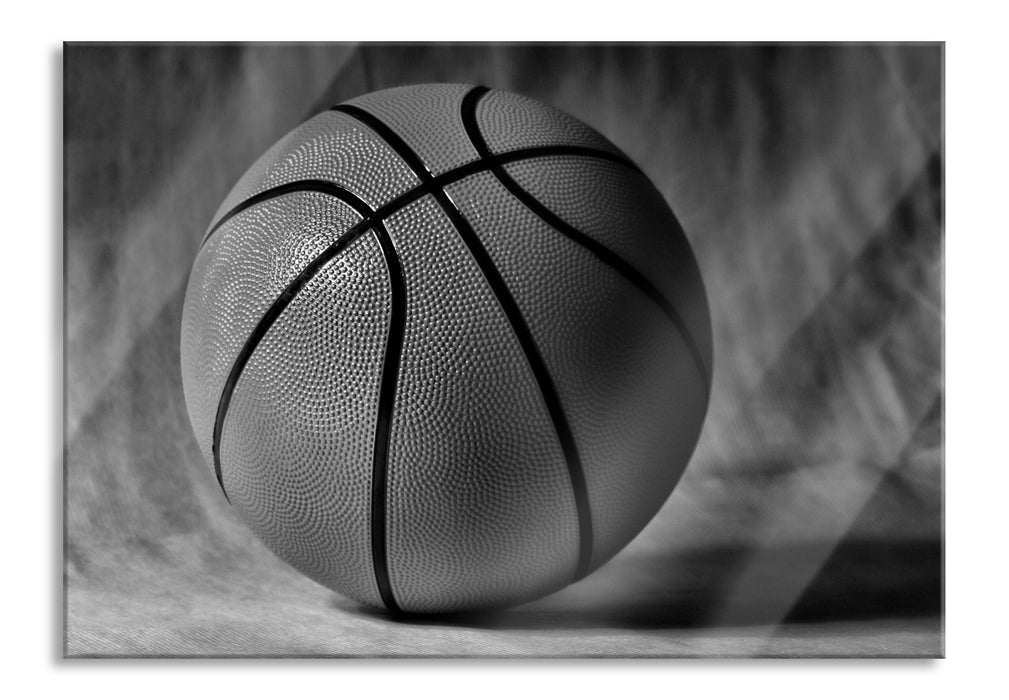 Pixxprint Basketball schwarzer Hintergrund, Glasbild