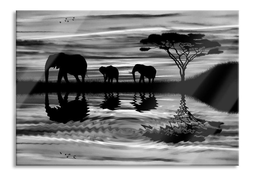 Pixxprint Afrika Elefant in Sonnenschein, Glasbild