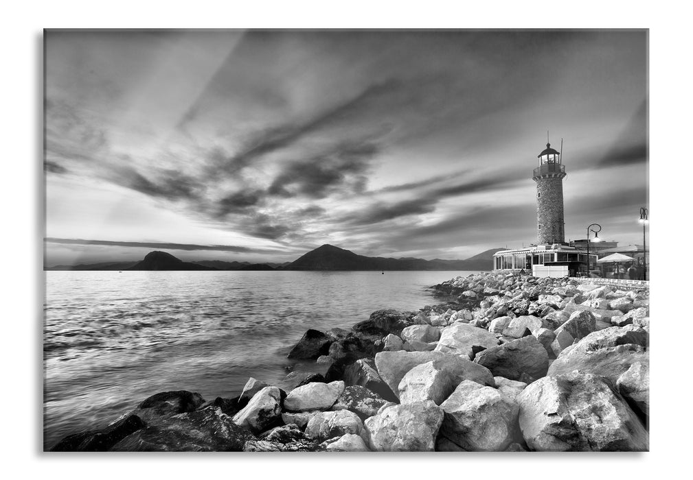 Pixxprint Leuchtturm bei Ebbe, Glasbild