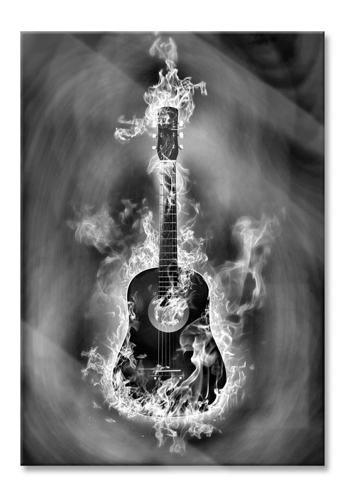 Brennende Gitarre, Heiße Flammen, Glasbild