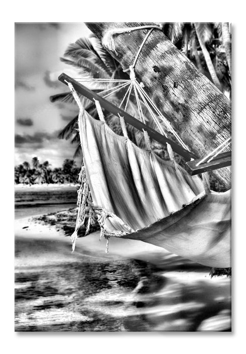 Pixxprint Malediven Palme Strand Sonne, Glasbild