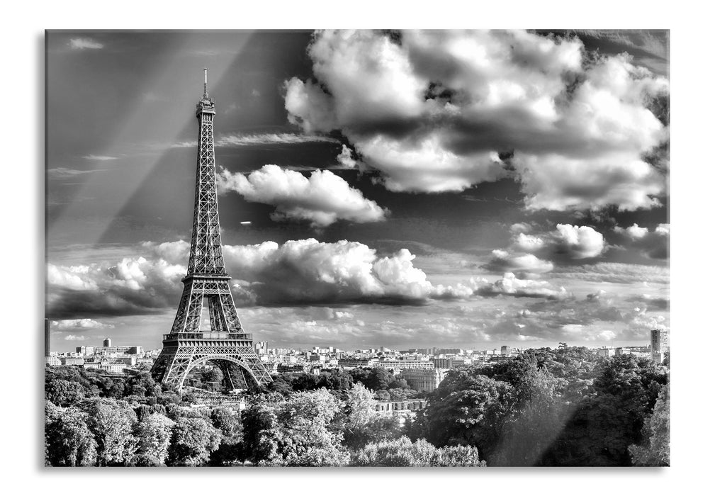 Pixxprint Riesiger Eiffelturm in Paris, Glasbild