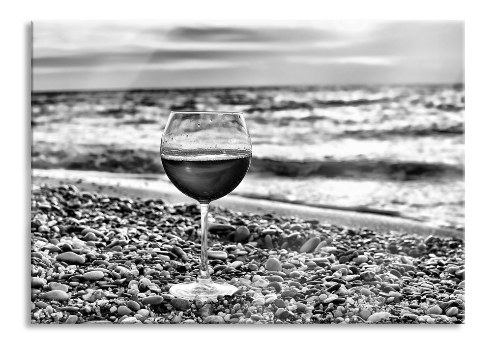 Weinglas am Strand, Glasbild