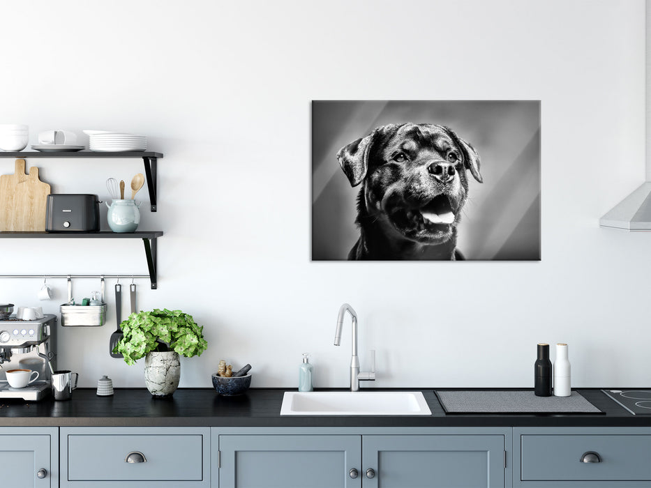 Treuer Rottweiler, Glasbild