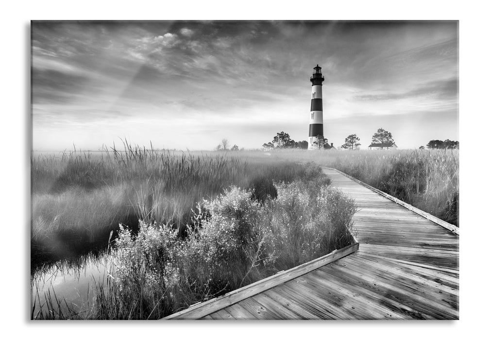 Pixxprint Leuchtturm im Nebel, Glasbild