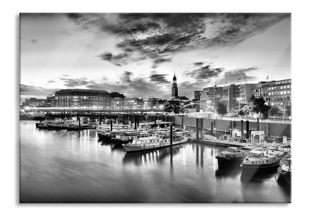 Pixxprint Hamburger Hafen am Abend, Glasbild