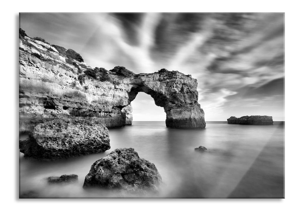 Pixxprint Riesiger Berg im Meer, Glasbild