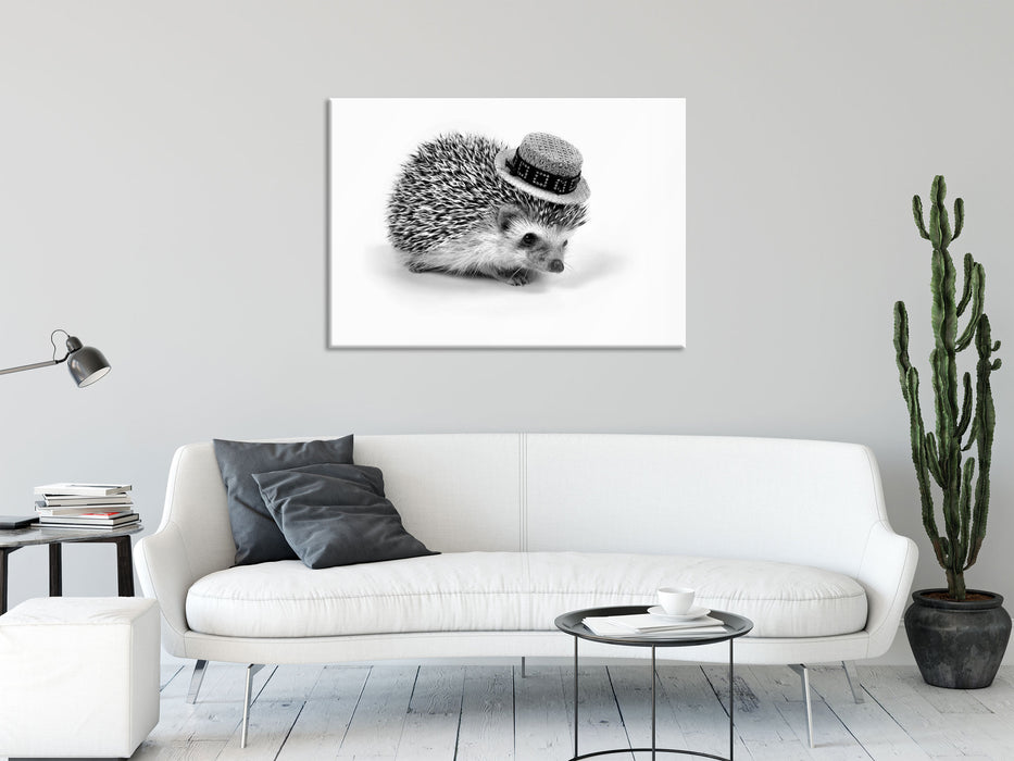 Lustiger Igel mit Hut, Glasbild