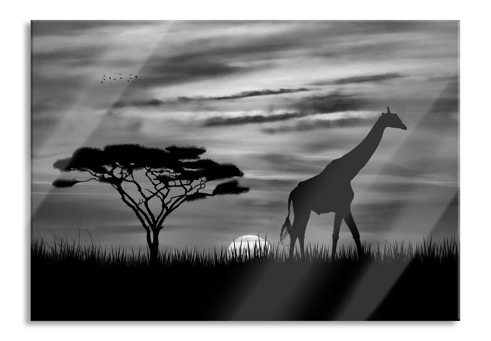 Pixxprint Giraffe im Sonnenuntergang, Glasbild