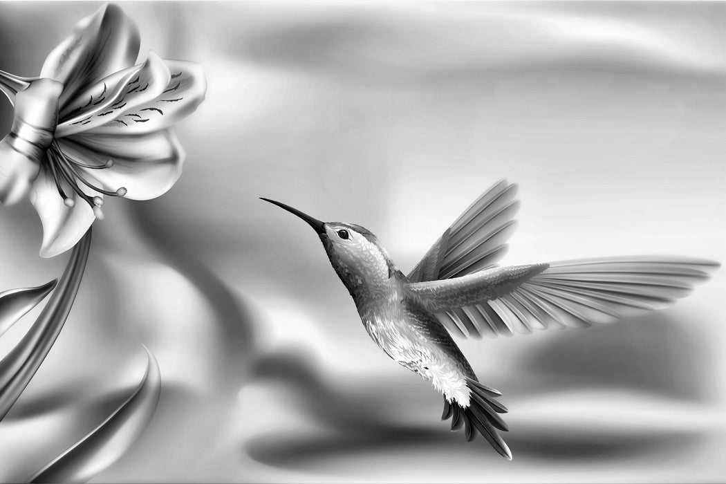 Wunderschöner Kolibri mit Blüte, Glasbild