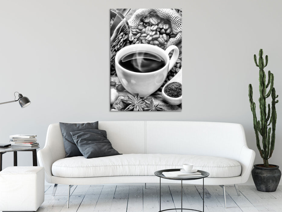 Edler Kaffee und Kaffeebohnen, Glasbild