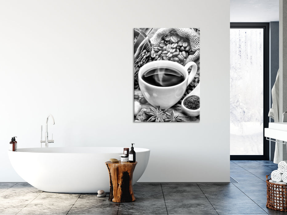 Edler Kaffee und Kaffeebohnen, Glasbild