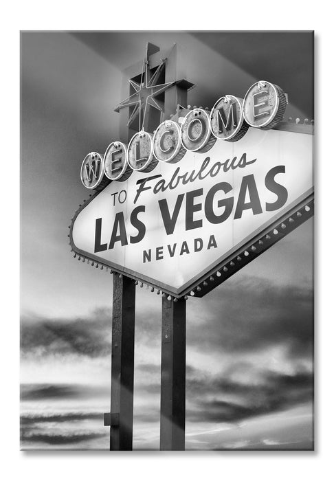 Pixxprint Las Vegas Schild in der Dämmerung, Glasbild