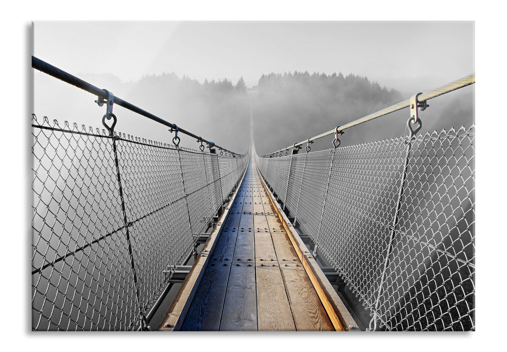 Pixxprint Hängeseilbrücke im Nebelschimmer, Glasbild