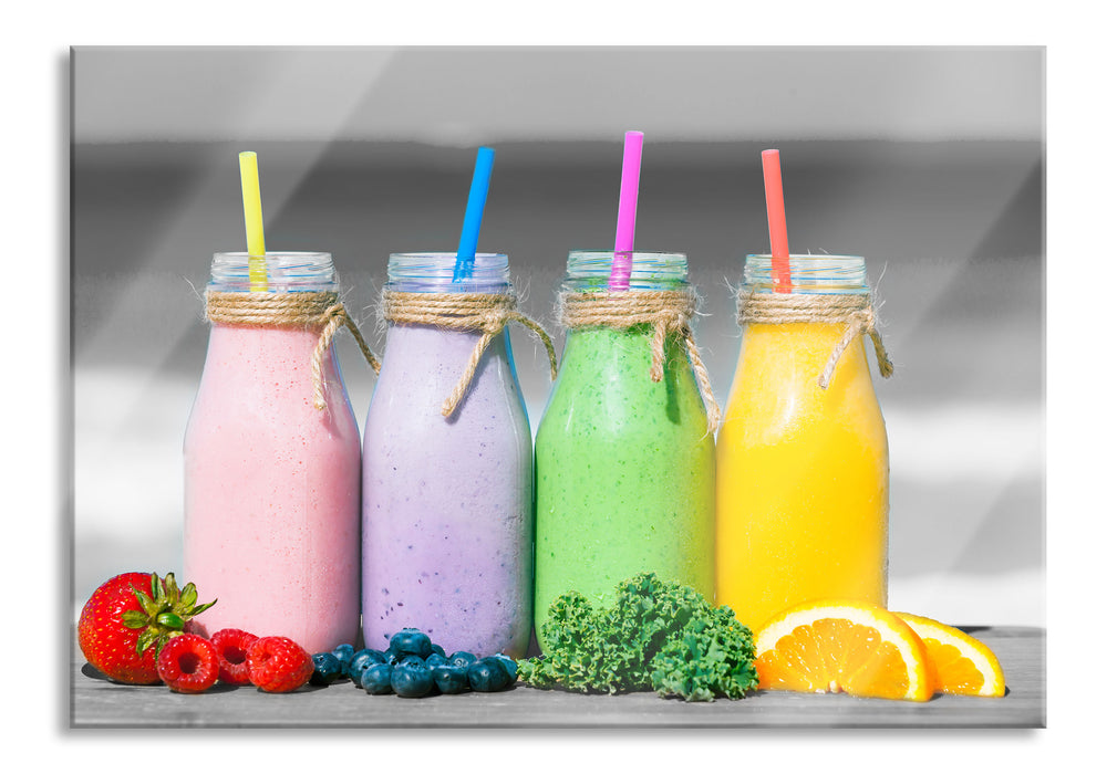 Smoothies in verschiedenen Farben, Glasbild