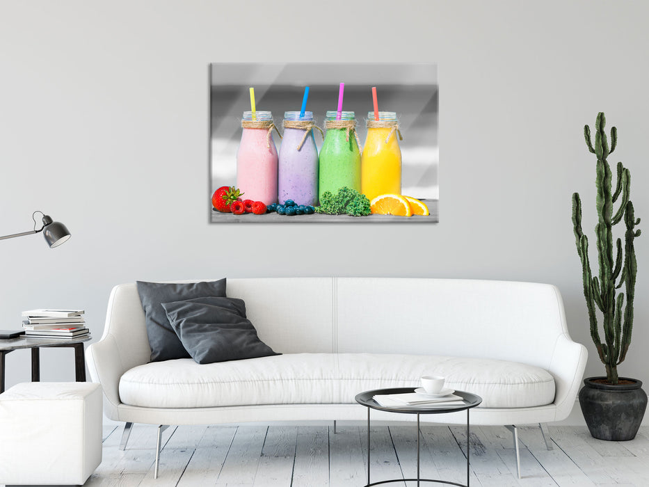 Smoothies in verschiedenen Farben, Glasbild