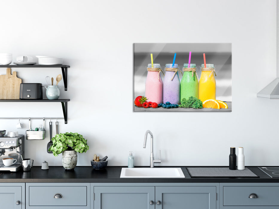 Smoothies in verschiedenen Farben, Glasbild