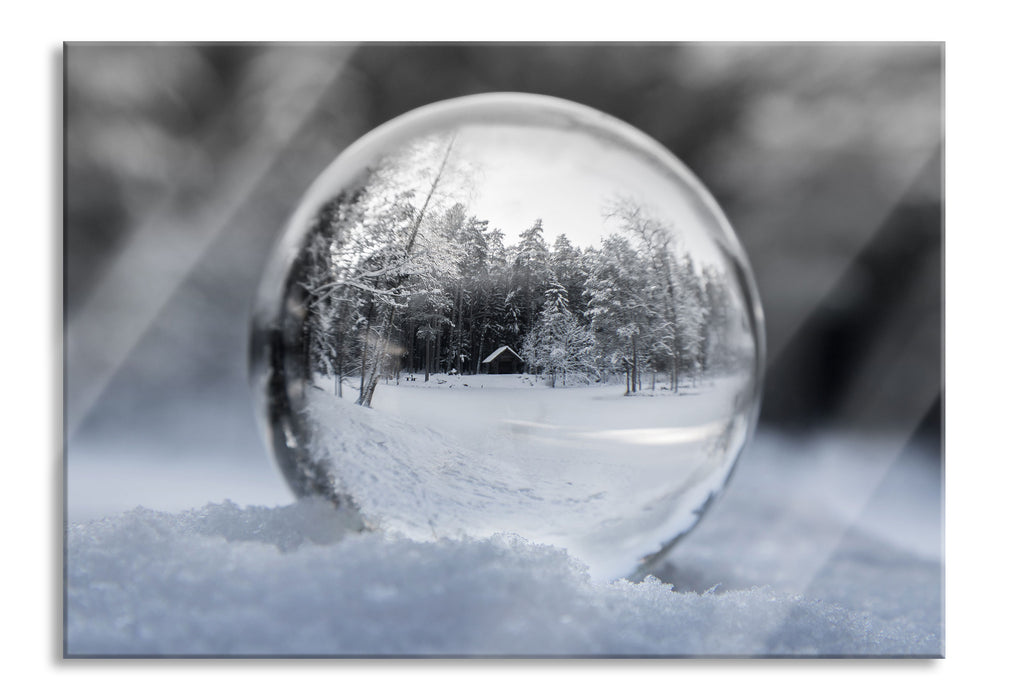 Eiskugel Winterlandschaft, Glasbild