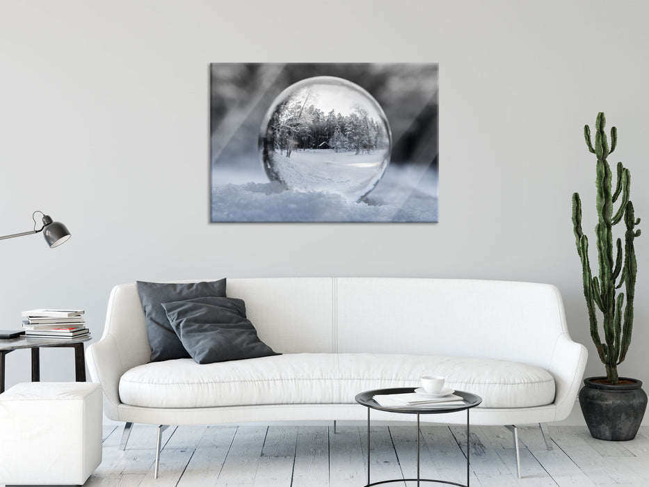 Eiskugel Winterlandschaft, Glasbild