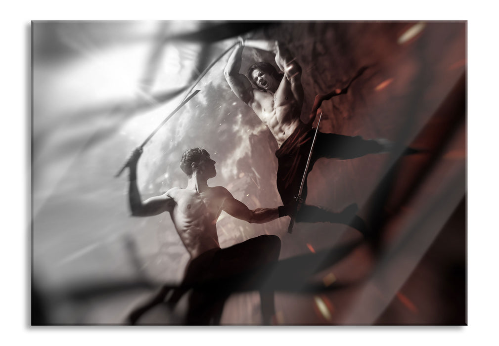 Pixxprint Kämpfende Krieger mit Schwert, Glasbild