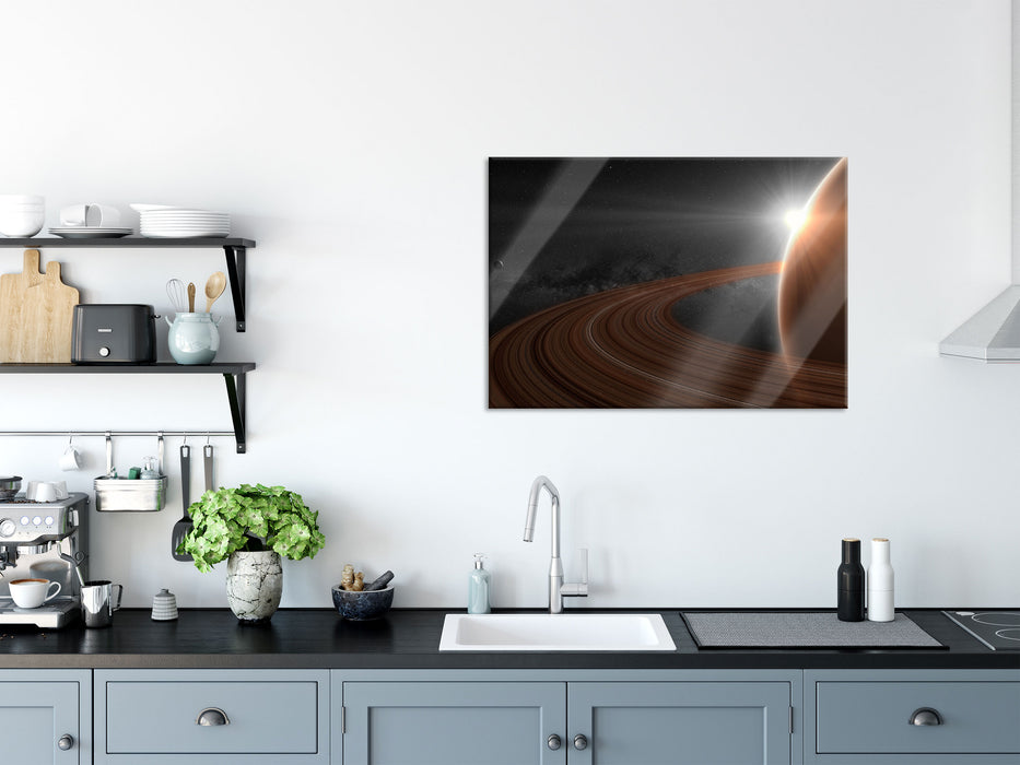 Planet Saturn im Weltall, Glasbild