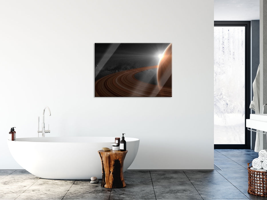 Planet Saturn im Weltall, Glasbild