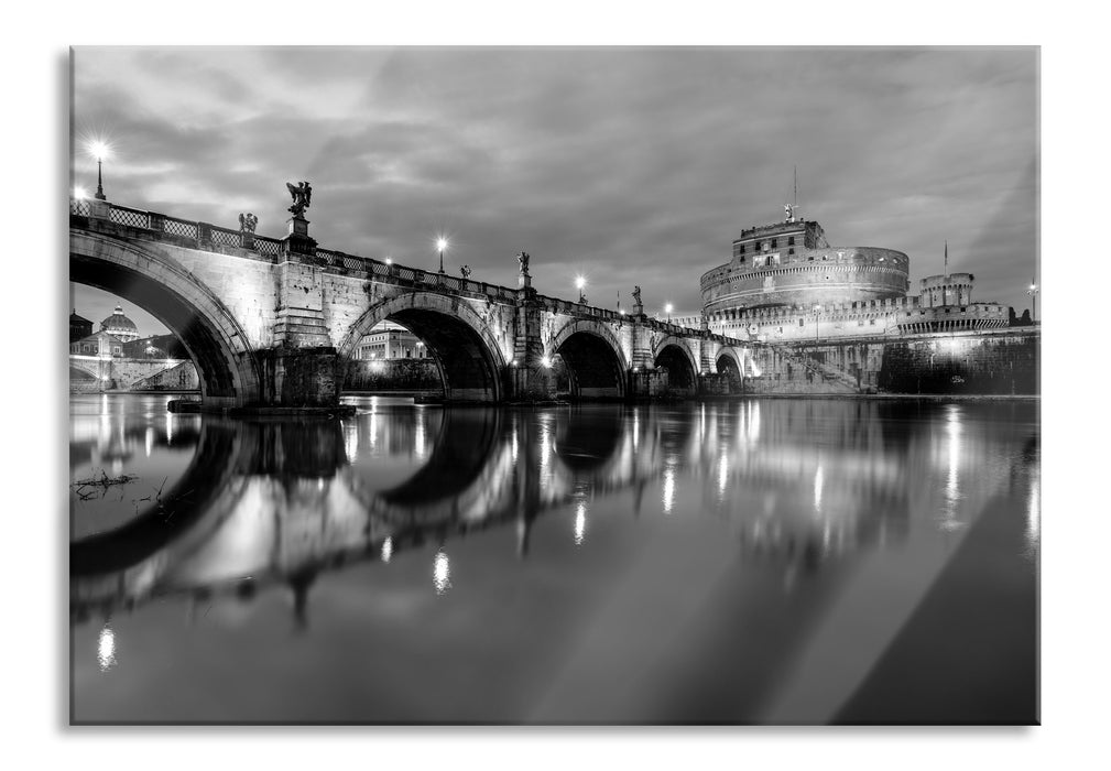 Pixxprint Nachtansicht von S. Angelo-Brücke, Glasbild