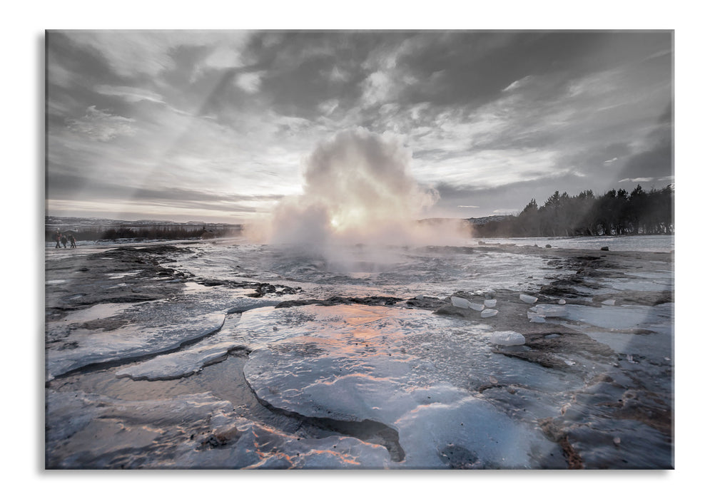 Pixxprint Heiße Quelle in Island, Glasbild