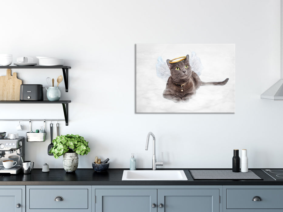 Katzen-Engel im Himmel, Glasbild