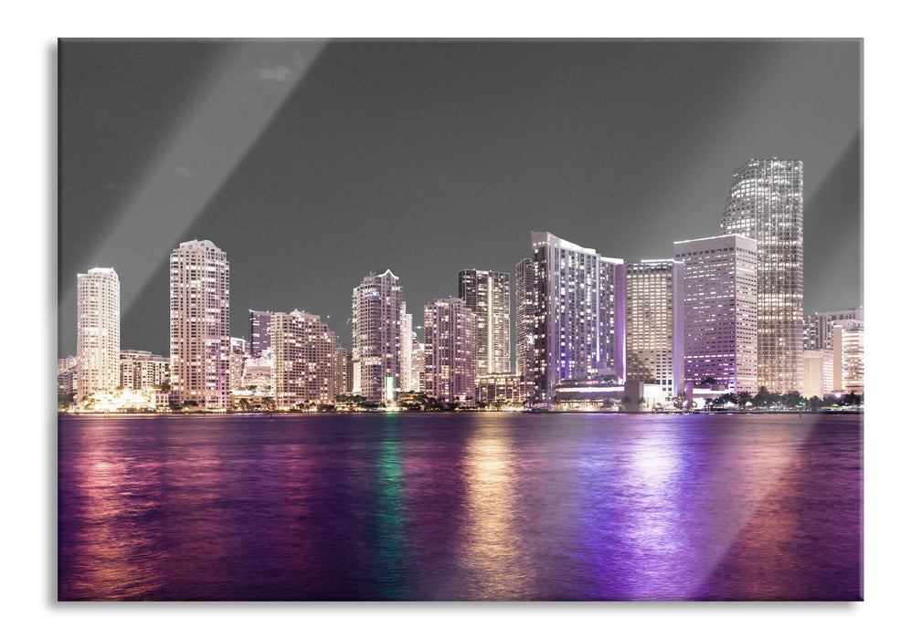 Pixxprint Skyline von Miami Florida, Glasbild