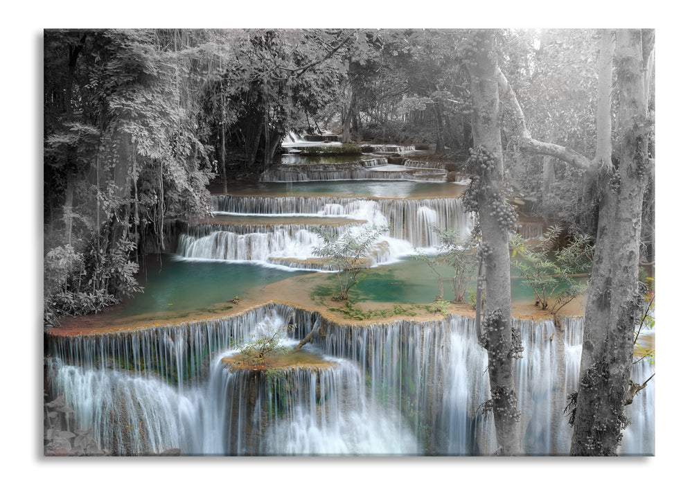 Pixxprint Wasserfall im Regenwald, Glasbild