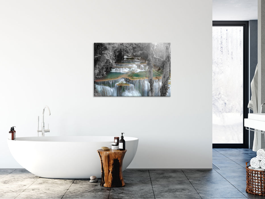 Wasserfall im Regenwald, Glasbild