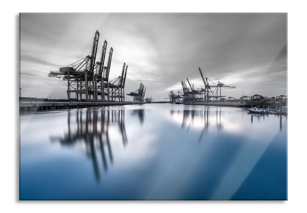 Pixxprint Hafen im Abendschein, Glasbild