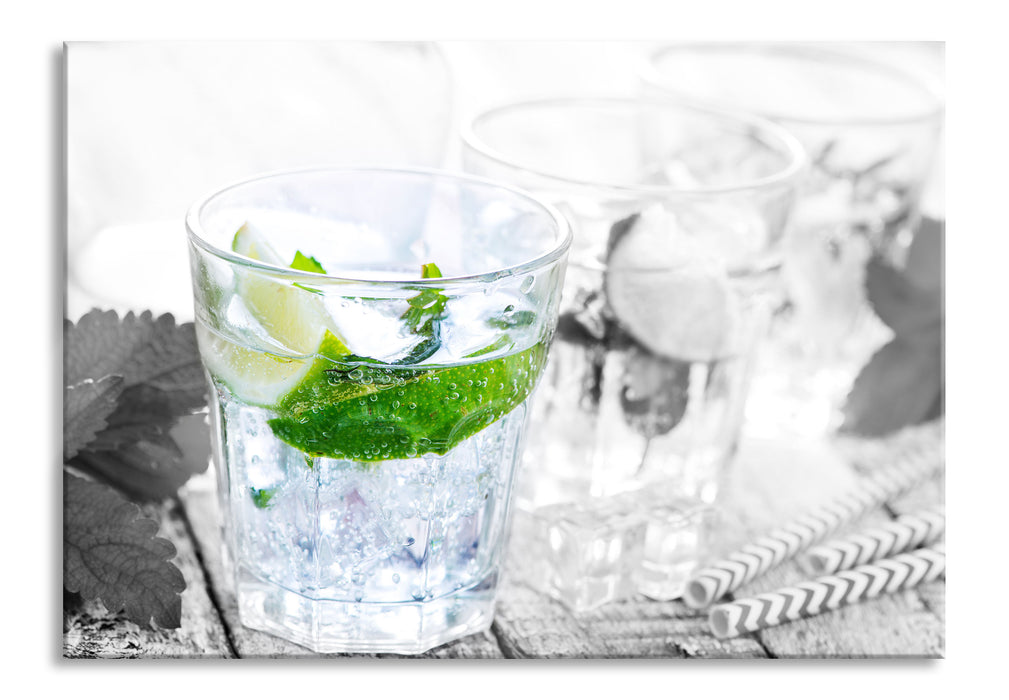 Pixxprint Mojito-Gläser mit Minze, Glasbild