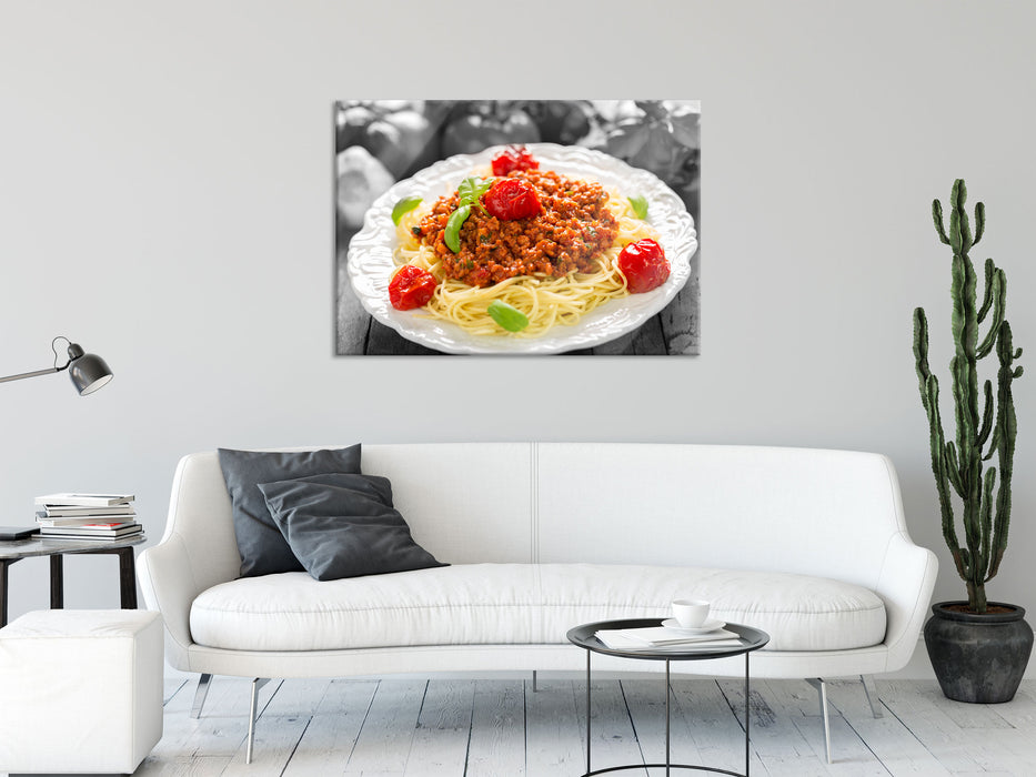 Spaghetti Bolognese auf dem Teller, Glasbild