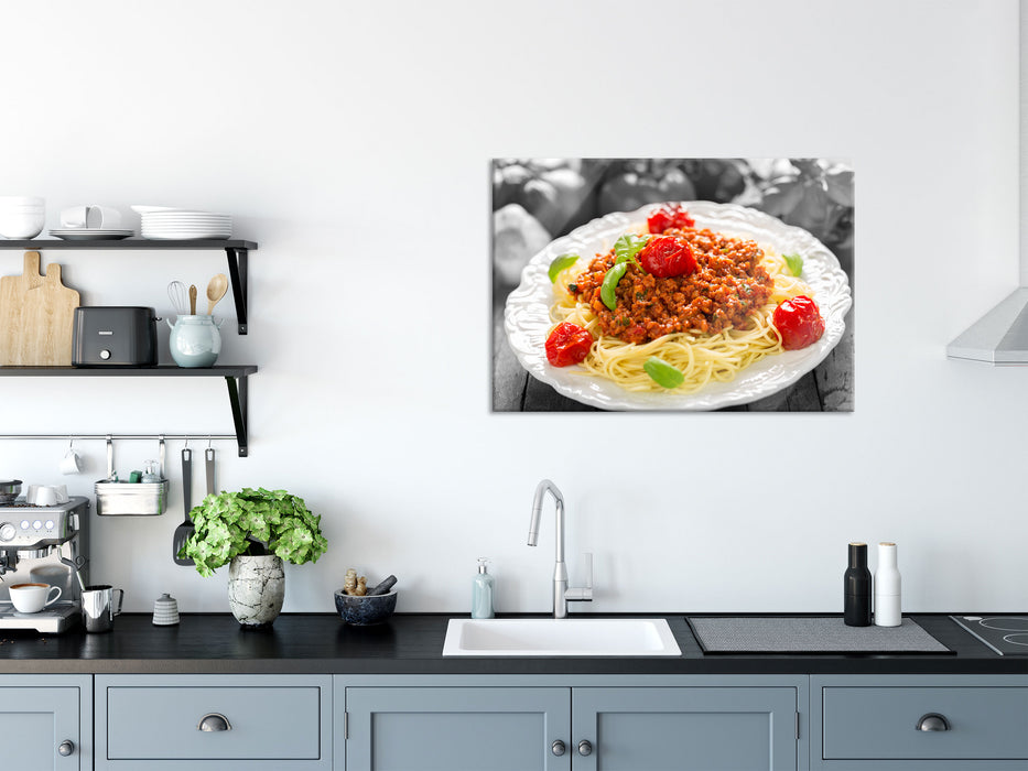 Spaghetti Bolognese auf dem Teller, Glasbild