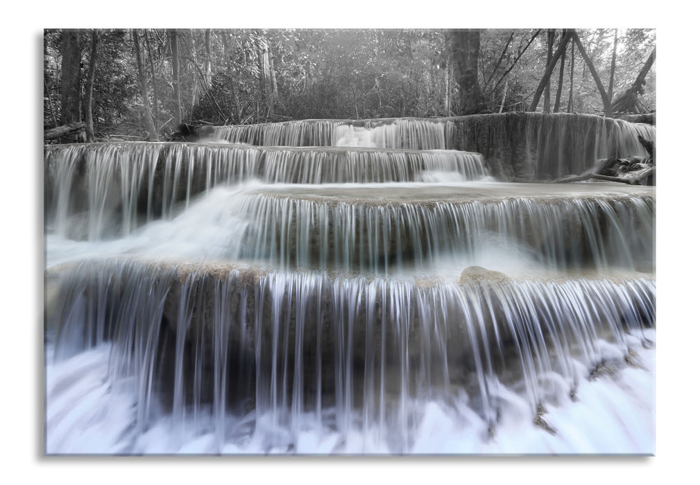 Pixxprint Wasserfall im Regenwald, Glasbild