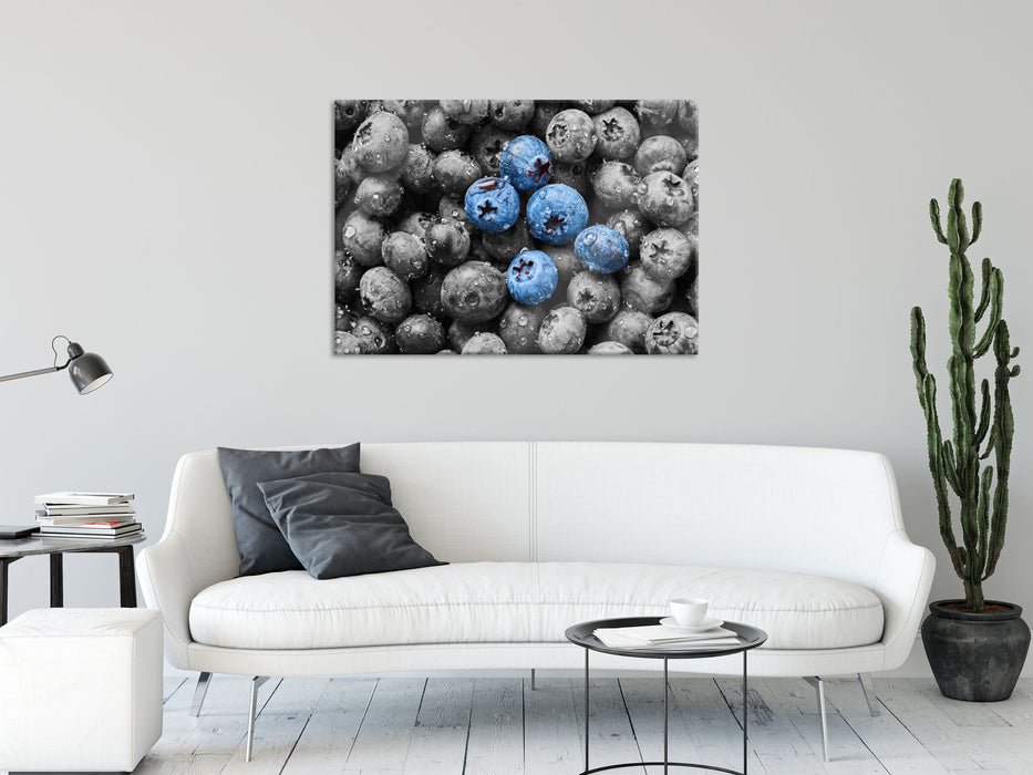 Blaubeeren mit Wassertropfen, Glasbild