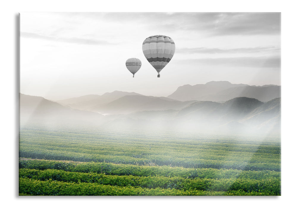 Heißluftballon Landschaft, Glasbild