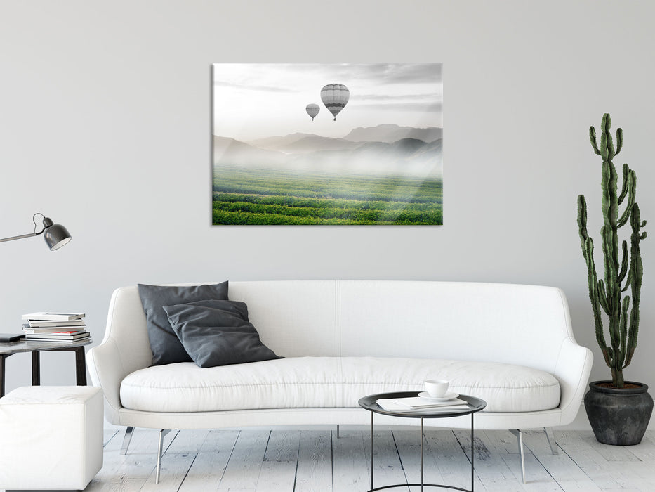 Heißluftballon Landschaft, Glasbild