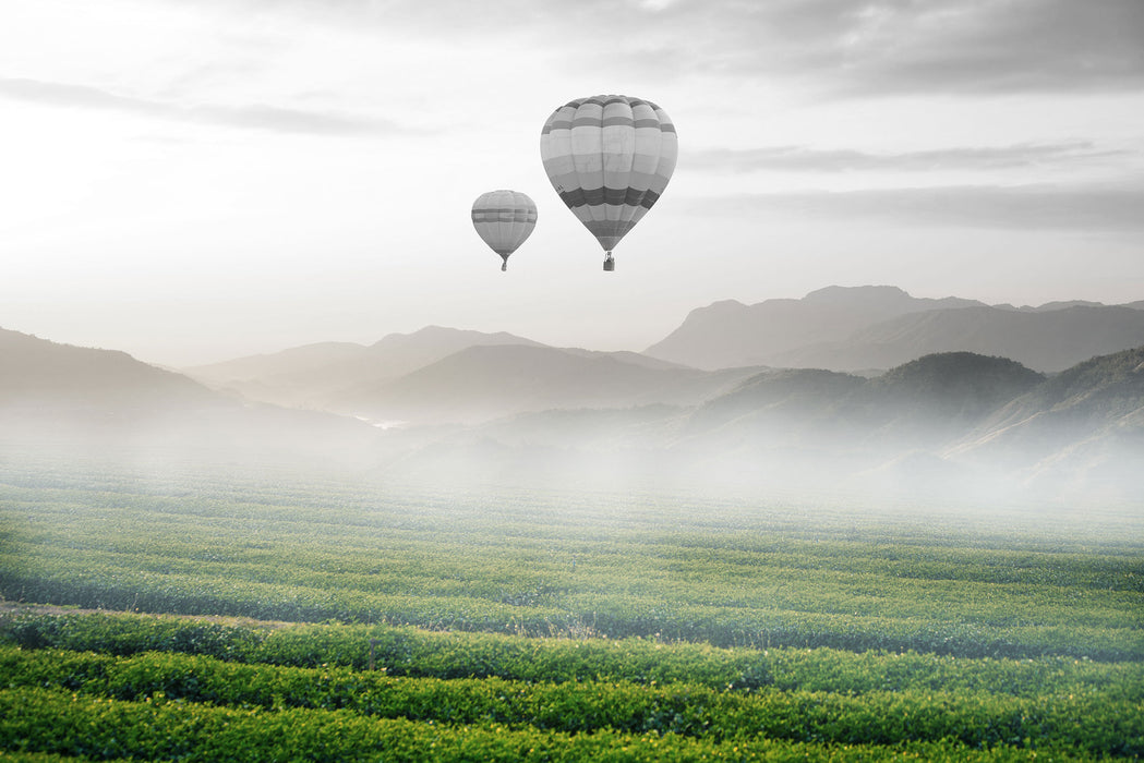 Heißluftballon Landschaft, Glasbild