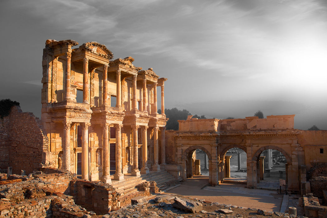 alte Tempelruine, Glasbild